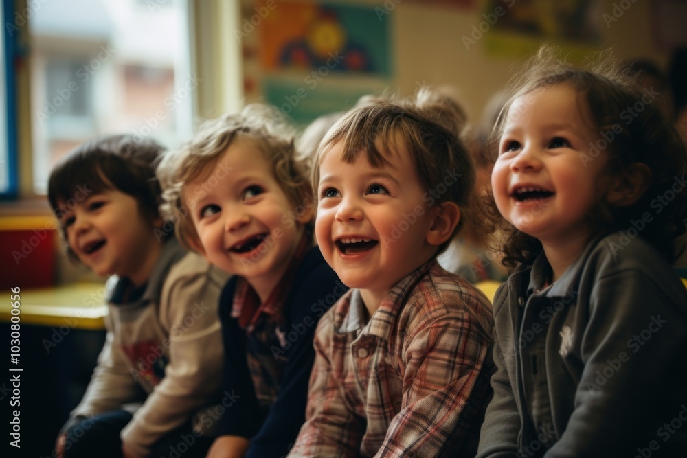 Happy british children laughing portrait sitting. Happy british children laughing portrait sitting.