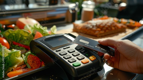 Close-up of a Hand Paying with a Credit Card at a POS Terminal