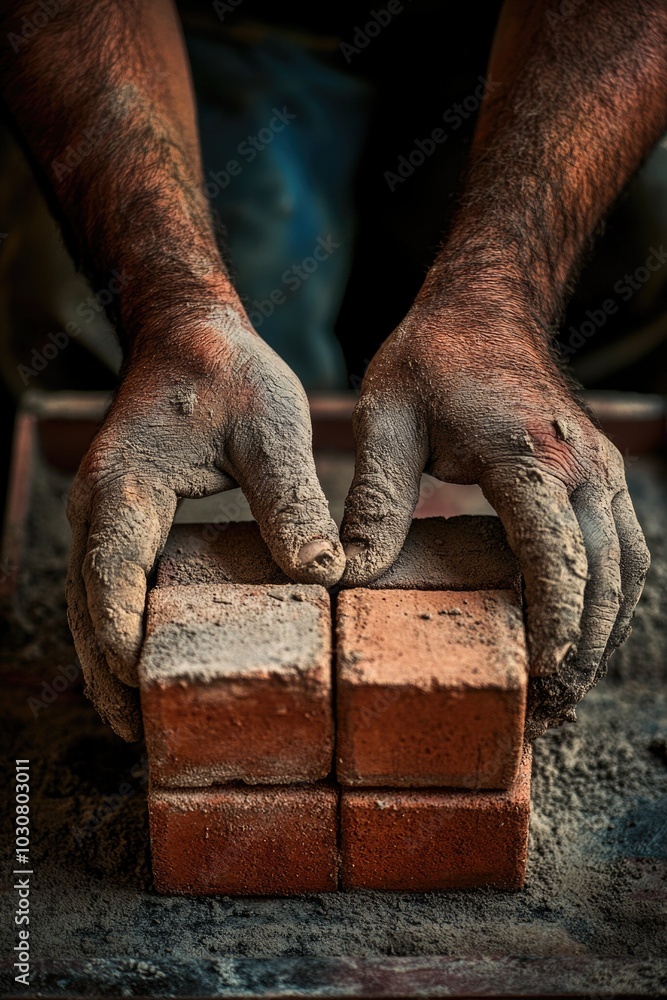 Close-up shot of a person's hands holding onto bricks, possibly for support or as a makeshift barrier Close-up shot of a person's hands holding onto bricks, possibly for support or as a makeshift barrier