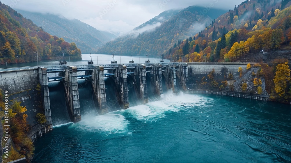 A view of the hydroelectric dam along the river A view of the hydroelectric dam along the river