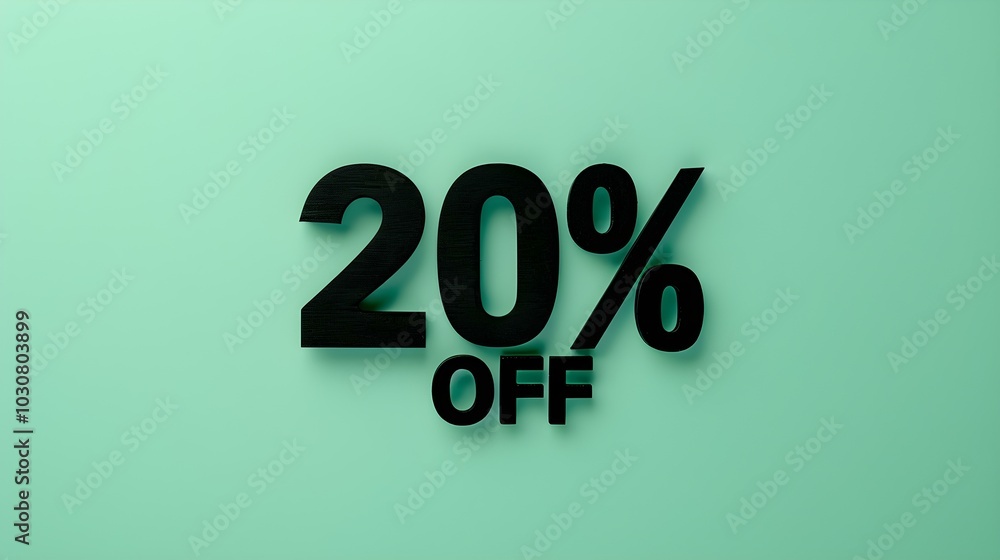 Black '20% OFF' Promotional Sign on a Green Background with Copy Space Black '20% OFF' Promotional Sign on a Green Background with Copy Space