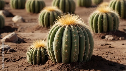 A small Bulgy Cactus plant growing in the desert with lot of small throns