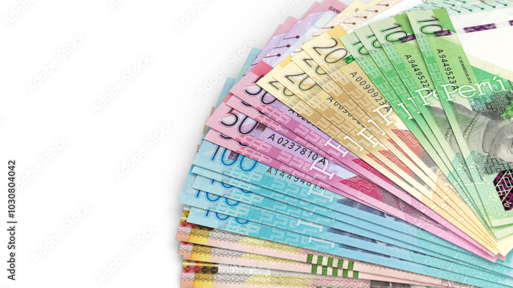 Peruvian sol banknotes in a fan layout Peruvian sol banknotes in a fan layout