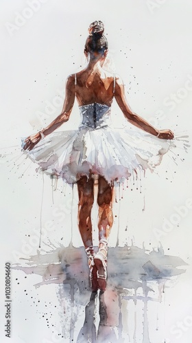 watercolor ballerina in white tutu executes a series of graceful movements