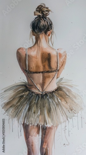 watercolor ballerina in white tutu executes a series of graceful movements