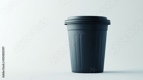 Black Trash Can on White Background - Minimalist Design