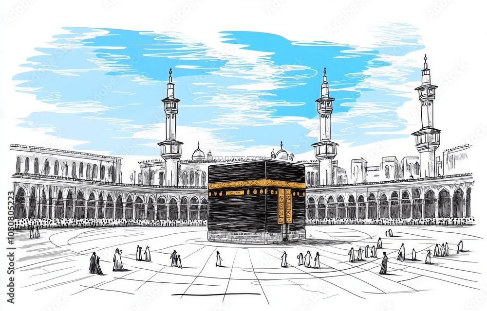 Obraz premium Hand-Drawn Kaaba in Mecca 