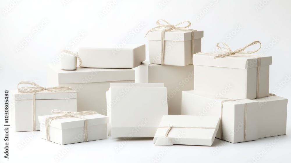 White Gift Boxes with Simple String Wrapping White Gift Boxes with Simple String Wrapping