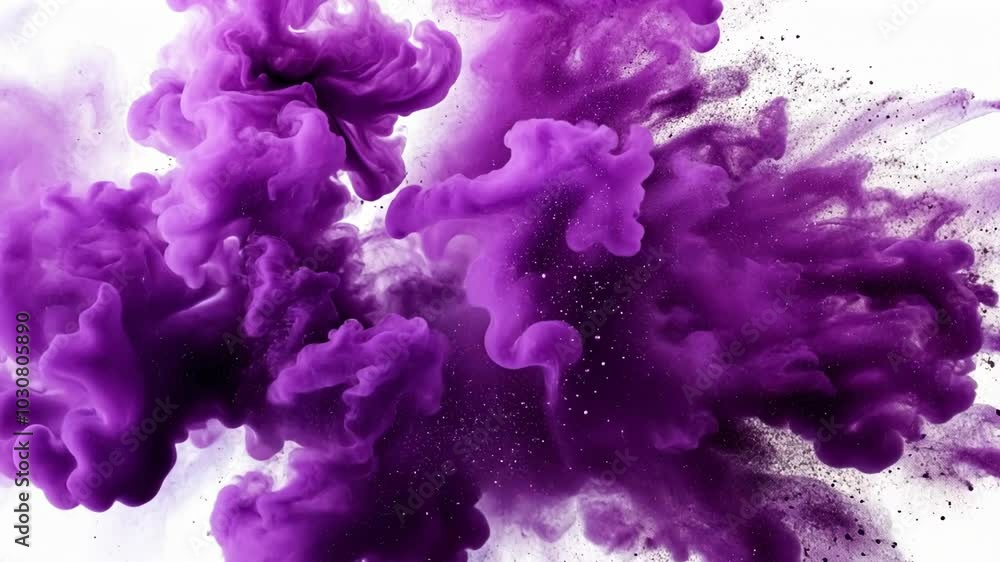 Purple ink swirls and spreads in a white background Purple ink swirls and spreads in a white background