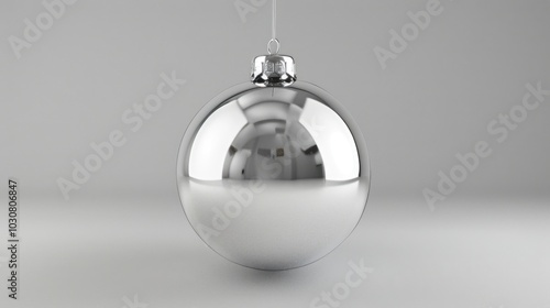 A shiny Christmas ornament hangs from a string, perfect for decorating the tree or giving as a gift