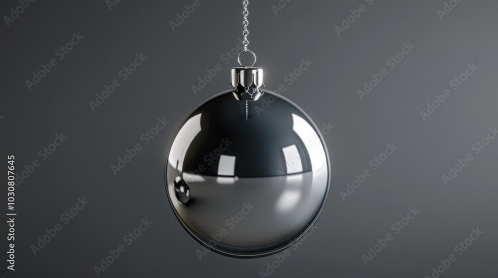 A shiny Christmas ornament hangs from a chain, ready to decorate a tree or room A shiny Christmas ornament hangs from a chain, ready to decorate a tree or room