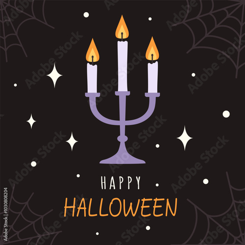 happy halloween card with candlestick