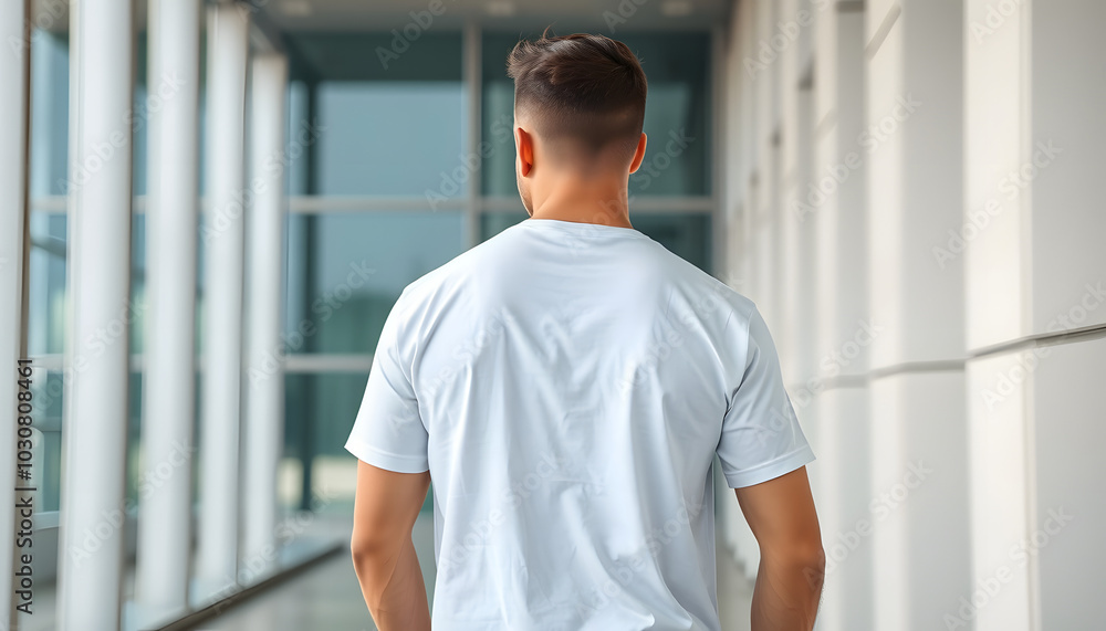 Empty t-shirt on the unrecognizable american man standing near building wall, mockup isolated with white highlights, png Empty t-shirt on the unrecognizable american man standing near building wall, mockup isolated with white highlights, png