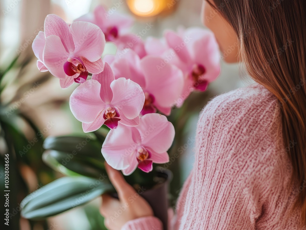 Naklejka premium woman with pink orchid