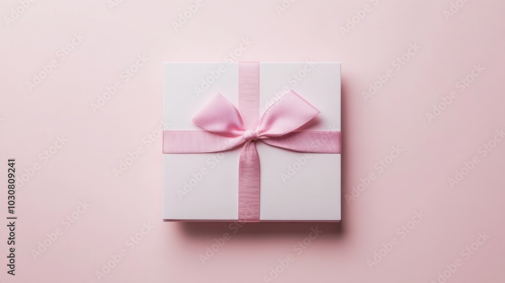 Pink Gift Box with Ribbon on Pink Background Pink Gift Box with Ribbon on Pink Background