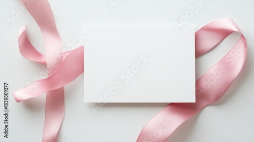 Elegant Pink Ribbon and Blank Card Mockup