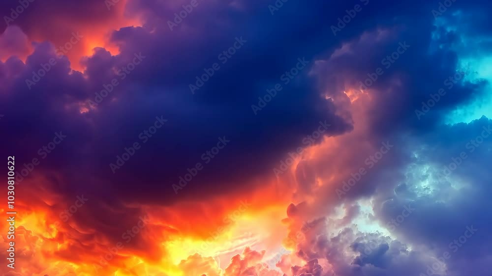 A dramatic sunset sky filled with vibrant orange, purple, and blue clouds A dramatic sunset sky filled with vibrant orange, purple, and blue clouds