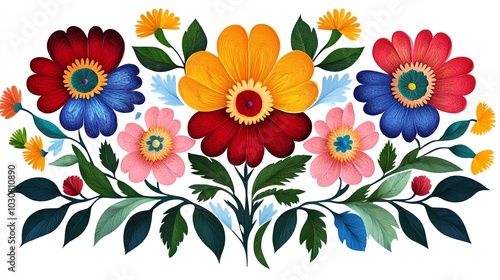 Polish Wycinanki paper cut pattern with vibrant, symmetrical flowers and folk designs, paper cut flowers, traditional Polish pattern