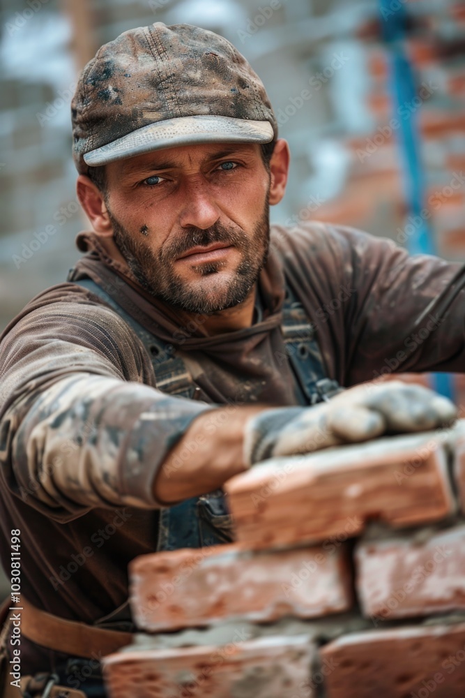 Man builds brick wall Man builds brick wall