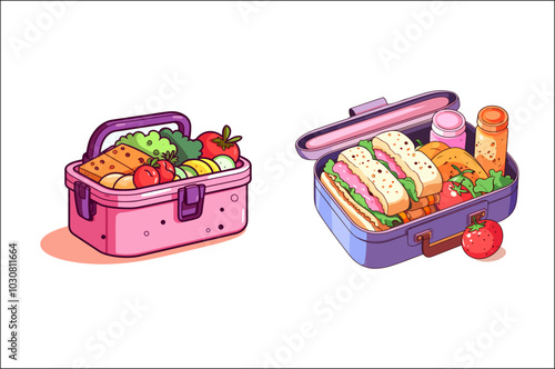 Lunch box Vector illustration Clipart, Lunch box & tiffin box Clipart, food lunch box.
