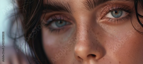 Beauty Brand Banner: Model with Flawless Makeup and Glowing Skin for Branding