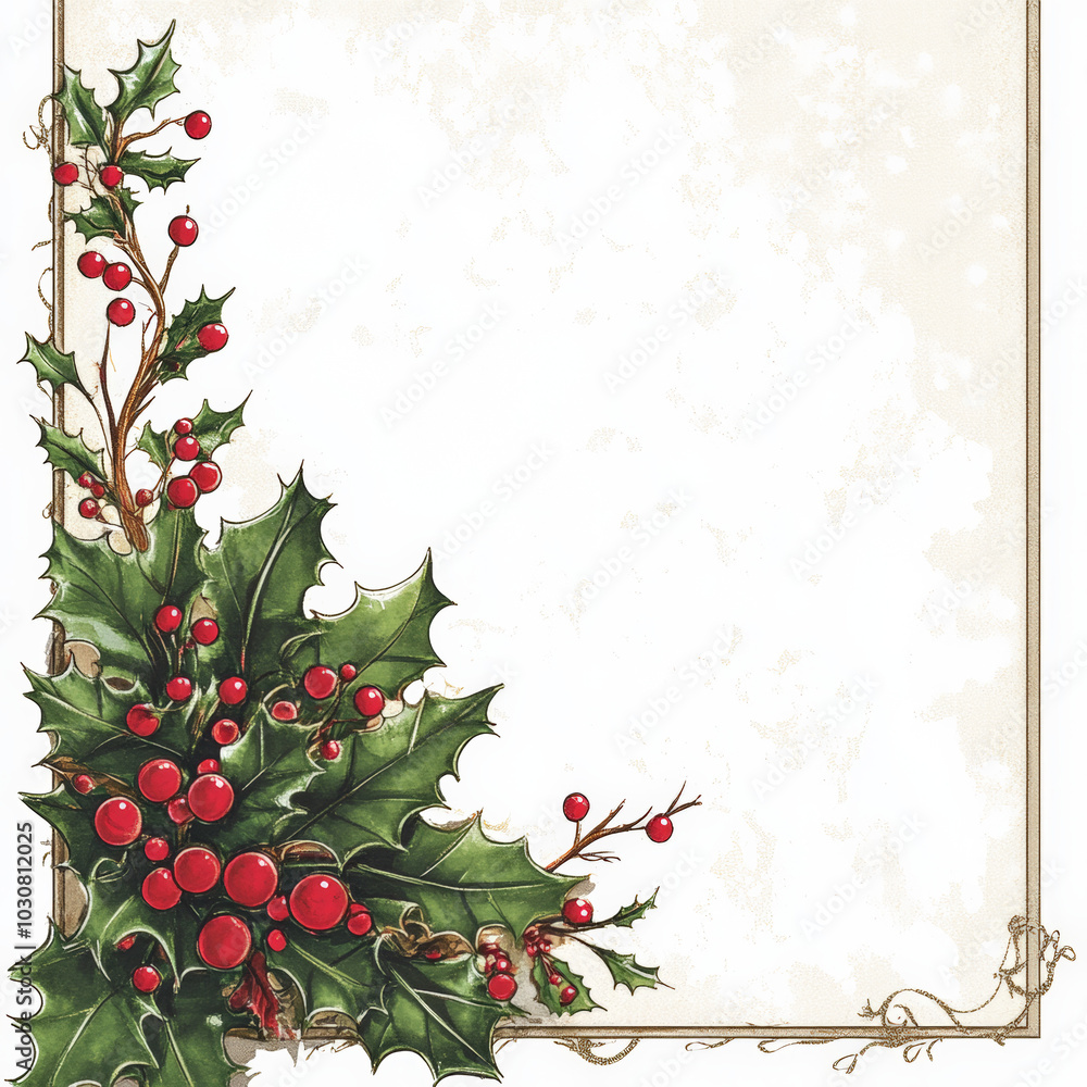 Fototapeta premium A Christmas card consisting of two parts with a place for wishes and a mistletoe motif, more Christmas time