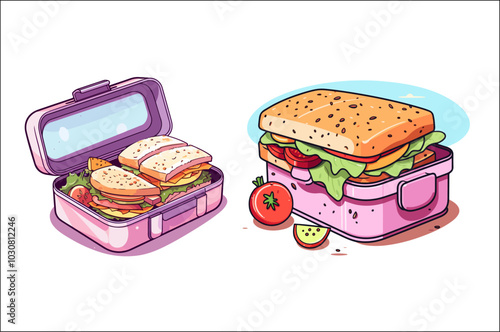 Lunch box Vector illustration Clipart, Lunch box & tiffin box Clipart, food lunch box.