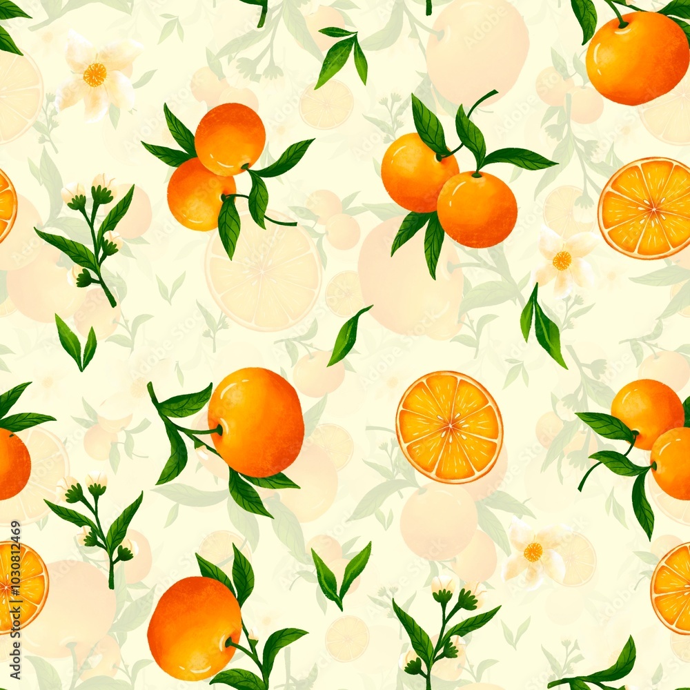 Obraz premium Seamless pattern orange fruit repeated background