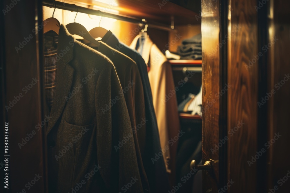 Closet with Clothes Next to Wooden Door Closet with Clothes Next to Wooden Door