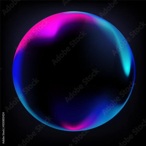 Vibrant bubble on dark background. Vivid fluid blurred colors. Bright color gradients. Vector illustration.