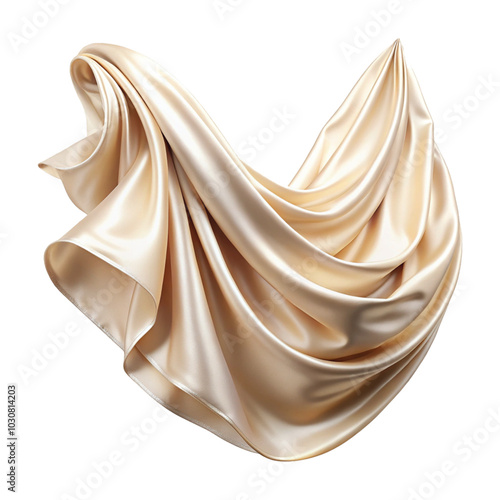 Flying stylish and colourful silk or cotton fabric. Waving satin cloth isolated on transparent PNG background.