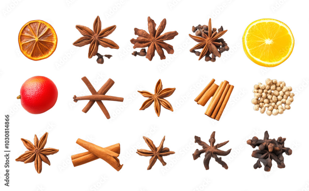 PNG Star Anise, Cloves, Cinnamon Sticks, and Other Spices Isolated on Transparent Background PNG Star Anise, Cloves, Cinnamon Sticks, and Other Spices Isolated on Transparent Background