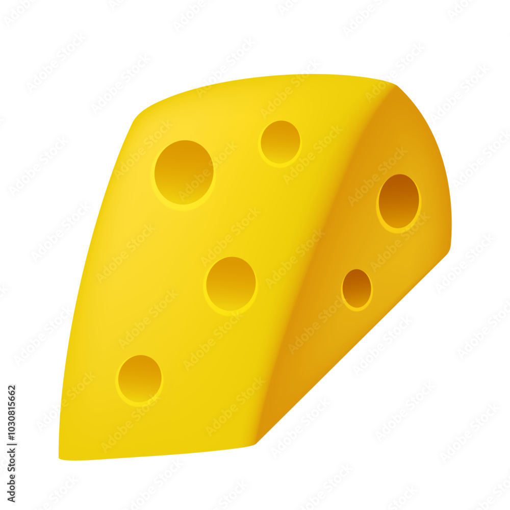 Cheese. A piece of cheese. Vector 3D clipart isolated on white background.