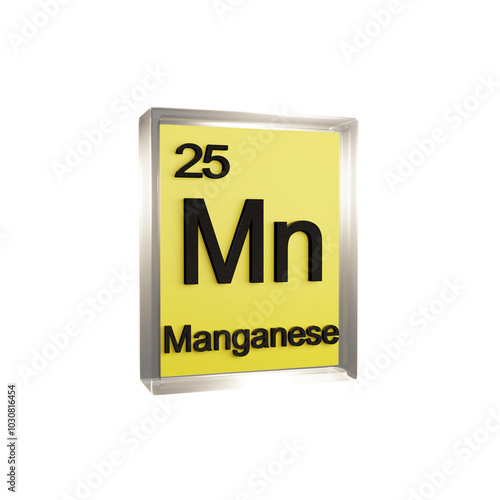 Manganese side - Periodic Table Element, Scientific and Educational Use, Transparent and Translucent Design, 3D Render