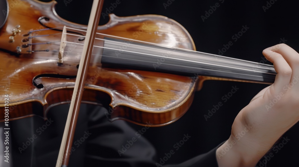 A Violinist's Hand Holding a Violin Bow and Strings A Violinist's Hand Holding a Violin Bow and Strings