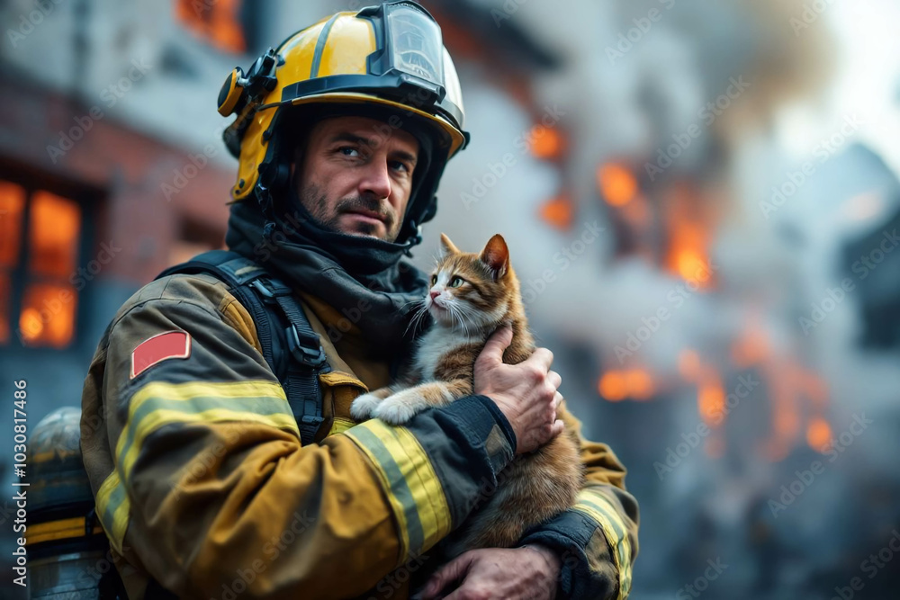 Firefighter Rescues Cat from Burning Building Firefighter Rescues Cat from Burning Building