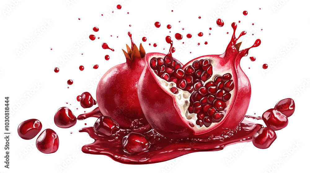 Explosive Pomegranate Splash Illustration for Creative Uses Explosive Pomegranate Splash Illustration for Creative Uses