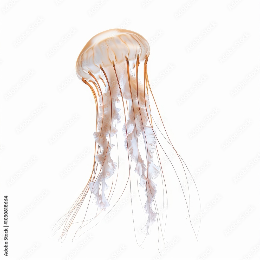 A jellyfish with long tentacles is floating in the air A jellyfish with long tentacles is floating in the air