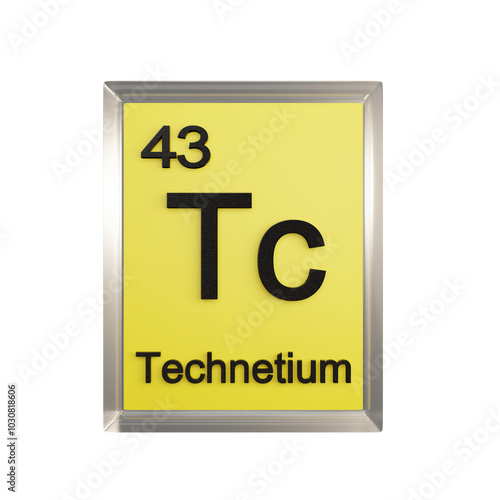 Technetium front - Periodic Table Element, Scientific and Educational Use, Transparent and Translucent Design, 3D Render