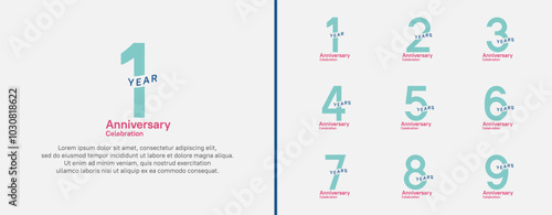 anniversary logotype set. vector design blue, green and red color for celebration event