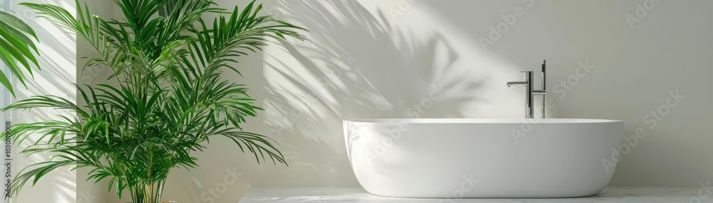 Lush green indoor plants in a serene modern bathroom, eco living, natural elements Lush green indoor plants in a serene modern bathroom, eco living, natural elements