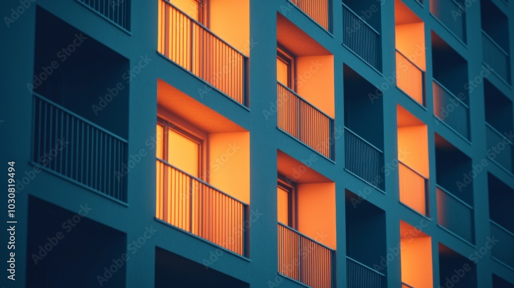 Obraz premium Modern Apartment Windows with Glowing Light