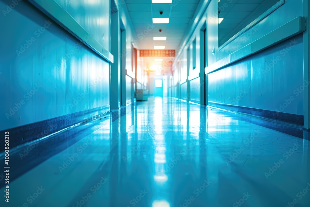 Fototapeta premium Long Blue Hallway