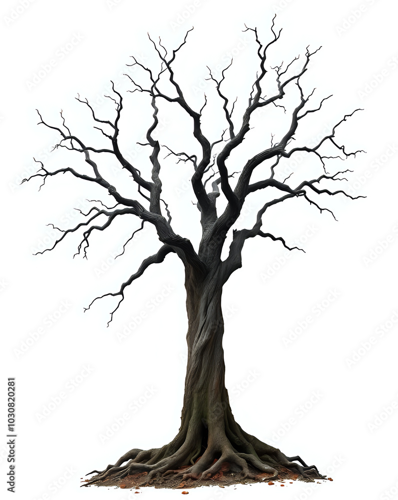 Creepy Leafless Tree: Isolated PNG with White Background Creepy Leafless Tree: Isolated PNG with White Background