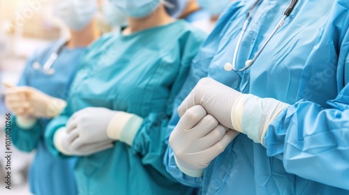 Surgeon Putting On Sterile Gloves Before Surgery