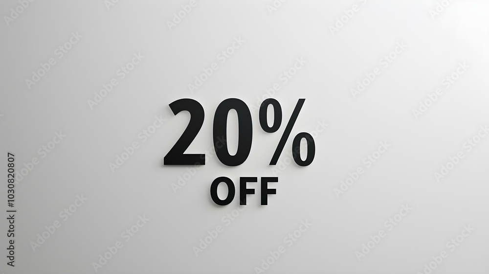 Black '20% OFF' Promotional Sign on a White Background with Copy Space Black '20% OFF' Promotional Sign on a White Background with Copy Space