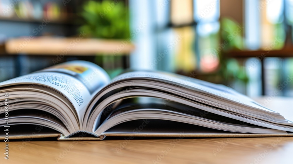 Open Book on a Wooden Table with a Blurred Background Open Book on a Wooden Table with a Blurred Background