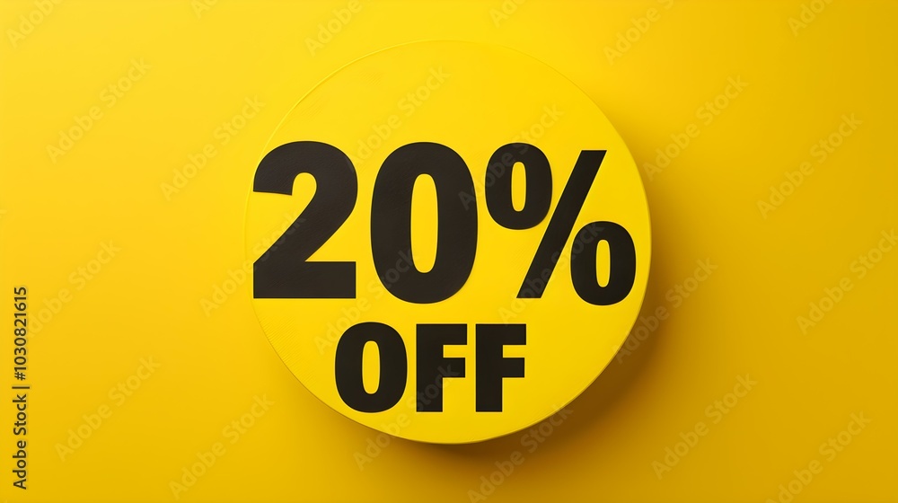 Black '20% OFF' Promotional Sign on a Yellow Background with Copy Space Black '20% OFF' Promotional Sign on a Yellow Background with Copy Space