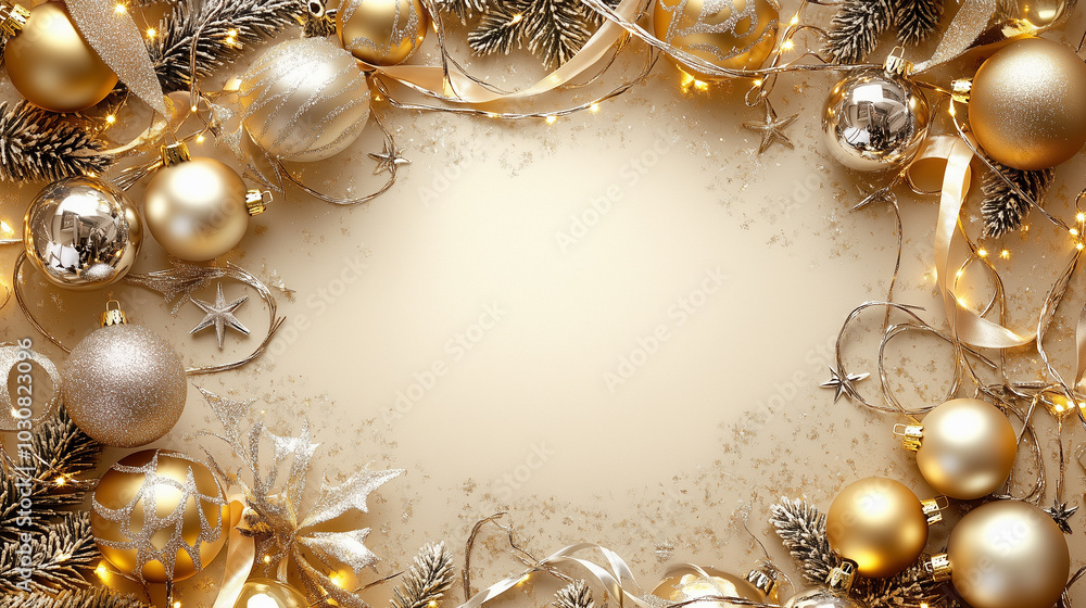 Christmas background in white with golden and silver ornaments Christmas background in white with golden and silver ornaments