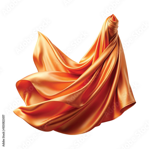 Flying stylish and colourful silk or cotton fabric. Waving satin cloth isolated on transparent PNG background.